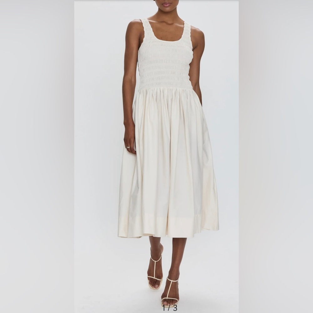 Alessia Smocked Drop-Waist Stretch Cotton Midi Dress - NWT - Size Medium